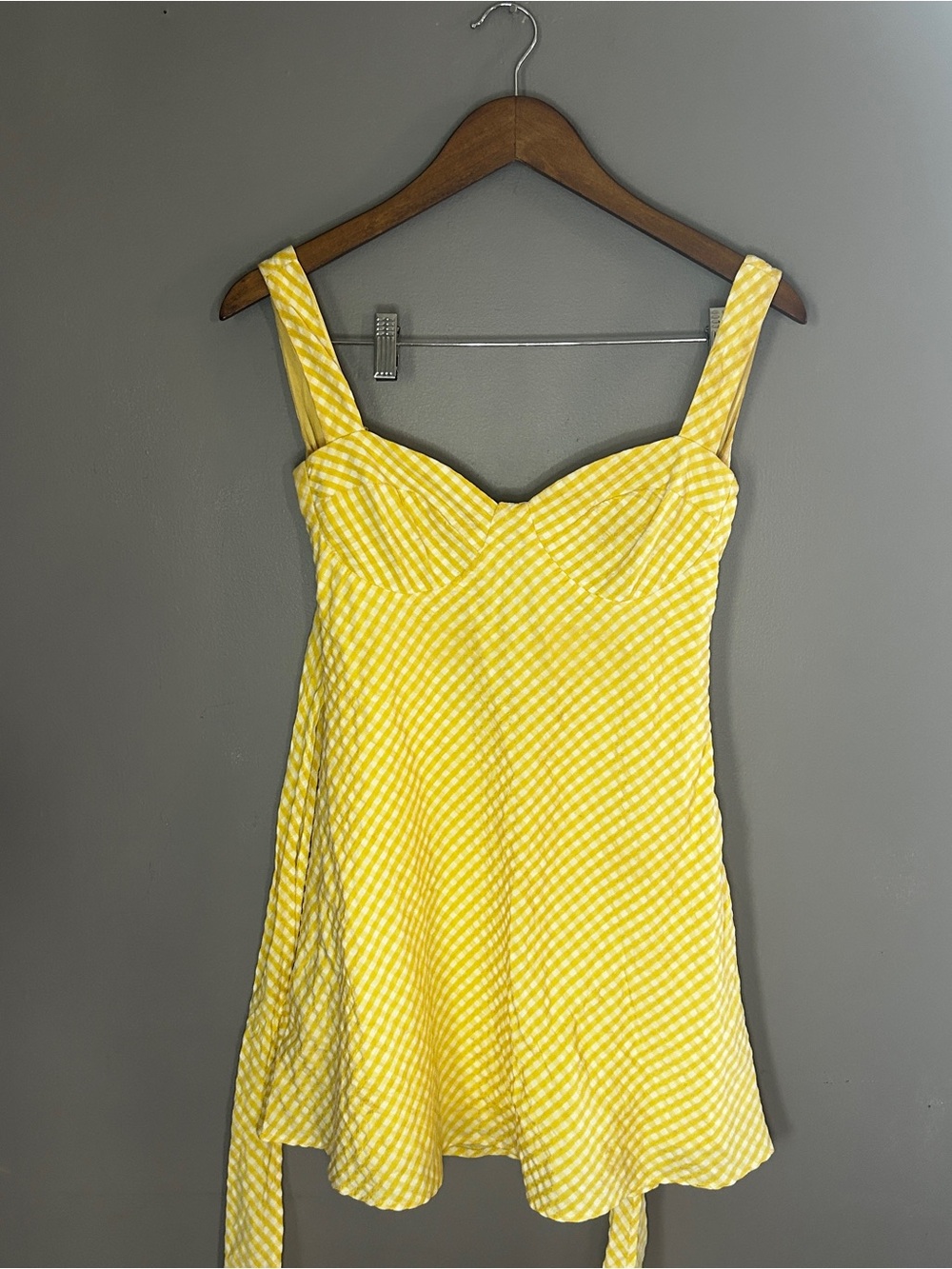 Princess Polly Yellow Gingham Tie Back Mini Dress Size 2